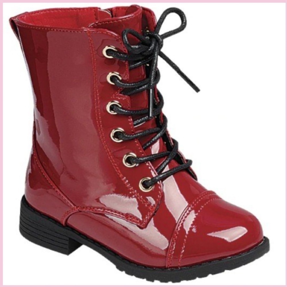 Shiny Red Lace-Up Baby/Girl Boots